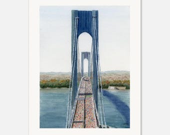 Impressão artística em aquarela da Ponte Verrazano da Maratona de Nova York | Presente para corredor
