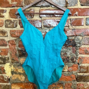 vintage plunge neck high waisted one piece swimsuit