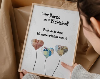 Regalo de dinero para imprimir | cumplidor de deseos | regalo de cumpleaños creativo bricolaje | Regalo de última hora | PDF A4 | Descarga digital