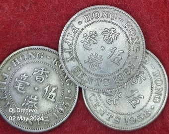 1951, 1958, 1965 Hongkong – Fifty Cents – Königin Elisabeth II
