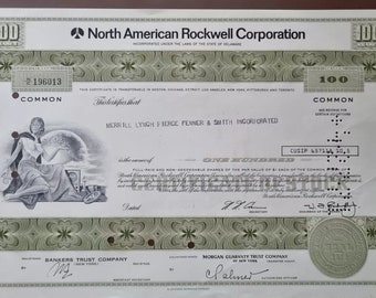 Certificat d'actions vintage North American Rockwell Corporation 1967 100 actions