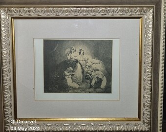 Gerahmtes Exlibris von Norman Lindsay „The Dream Merchant“.