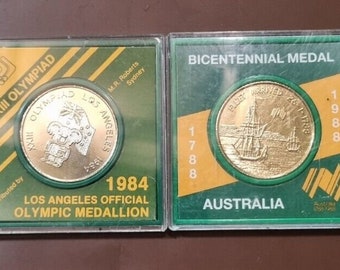 1984 Los Angeles Offizielles Olympia-Medaillon 1988 Zweihundertjahrfeier-MEDAILLE