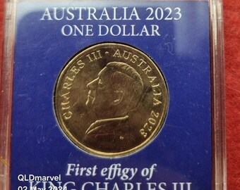 2023 Australien 1 unzirkulierte Münze in königsblauem Etui – Bildnis von König Charles