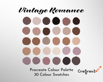 Procreate Swatch Vintage Romance Color Palette - Instant Download, 30 Swatches for Digital Art & Illustration, Commercial Use Approved