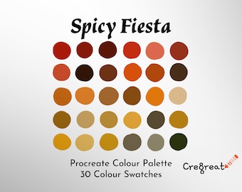 Procreate Swatch Spicy Fiesta Color Palette - Instant Download, 30 Swatches for Digital Art & Illustration, Commercial Use Approved