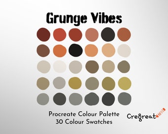 Procreate Swatch Grunge Vibes Color Palette - Instant Download, 30 Swatches for Digital Art & Illustration, Commercial Use Approved