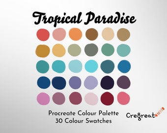 Procreate Swatch Tropical Paradise Color Palette - Instant Download, 30 Swatches for Digital Art & Illustration, Commercial Use Approved