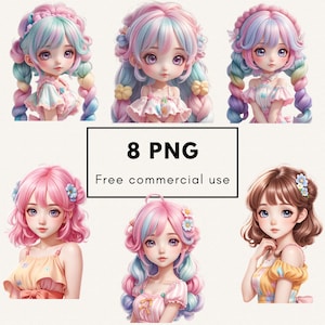 Cute girl clipart bundle PNG images. Printable clipart, birthday decor, sticker, poster, wall art, free commercial use.