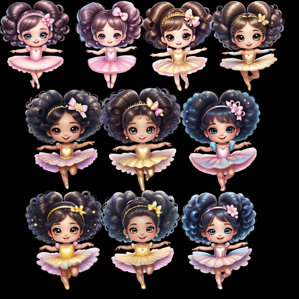 Cute Ballerina Girl Clipart Bundle Transparent Background PNG Images ...