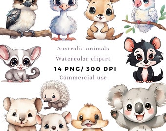 Cute Australia animal clipart bundle transparent background PNG images. Printable art, nursery clipart, birthday decor, wall art, sticker...