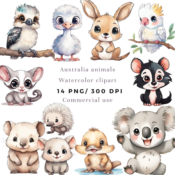 Cute Australia animal clipart bundle transparent background PNG images. Nursery clipart, unicorn birthday decor, sticker... Commercial use.