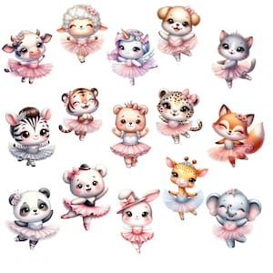 Ballerina Animals Clipart Bundle 15 PNG Images. Ballerina Clipart. Cute ...
