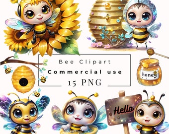 Cute bee clipart bundle PNG images. Insect clipart. Nursery clipart, bee clipart, cute bee, birthday decor, sticker, poster...commercial use