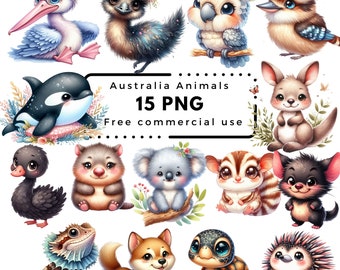 Niedliche Australien Tiere Clipart Bundle transparenten Hintergrund PNG Bilder. Kinderzimmer Clipart, printable Kunst, Geburtstagsdeko, Aufkleber, Becher, Shirt