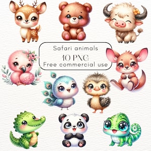 Cute Safari animals PNG clipart bundle. Watercolor clipart. Jungle animals png, animals clipart, animal print, wall art, sticker, poster...