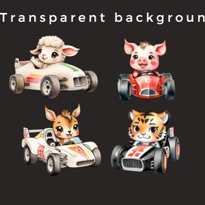 Cute Animal Racing Car Clipart Bundle PNG Images. Animals Clipart, Car ...