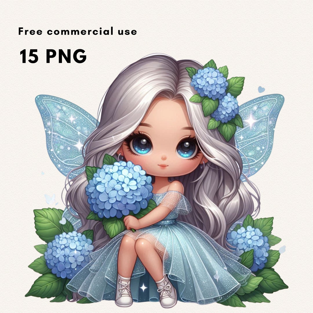 Cute Fairy and Hydrangea Clipart Set 15 PNG Images. High Quality. Fairy ...