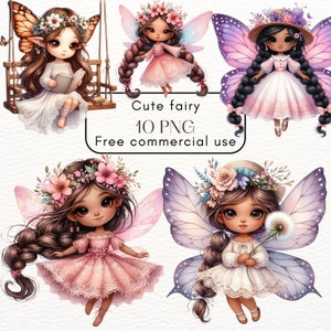 Schattige feeënclipartbundel 10 png-afbeeldingen. Feeën clipart. Afdrukbare kunst, verjaardagsdecor, kinderkamerclipart, sticker, poster... commercieel gebruik