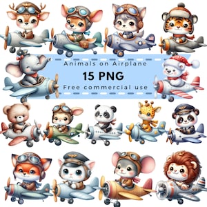 Niedliche Tiere im Flugzeug Clipart Bundle 15 PNG-Bilder. Süße Tiere Clipart, druckbare Kunst, Kinderzimmer Dekoration, Wandkunst, Aufkleber, Poster, Tasse...