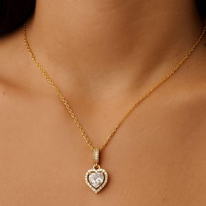 Gold Heart Pendant Necklace: Cubic Zirconia, Elegant Gift