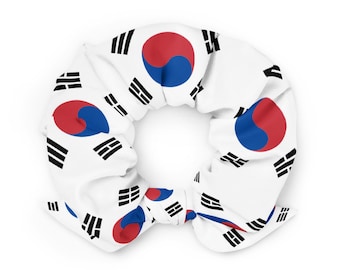 South Korea flag Recycled Hair Scrunchie, Eco-friendly, Korean hair accessory, Small gift for woman or girl, Korean pride, Gift for Korean