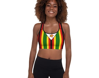 Zimbabwe padded sports bra, Zimbabwe athletic bra, mitambo, Zimbabwe flag, Zimbabwean sportswear, Zvipfeko zvemitambo, chipo Zimbabwean