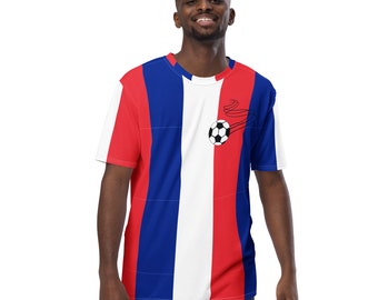 フランス国旗 クルーネック ユニセックス Tシャツ、フランス サッカー サッカー、カドー フランセ、ギフト フランスファン、シュミーズ フランセ、ドラポー ド フランス、ジャージ