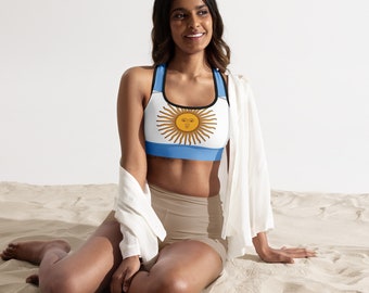 Argentina Padded Sports Bra, sporty gift for Argentine, regalo para mujer, Argentina flag, Argentina sun, athletic gift, attractive
