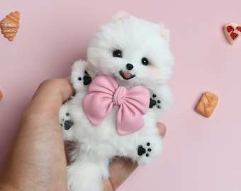 Pomeranian Miniature Plush Toy,Emotional Support, Dog Miniature,Doll House Toys Blythe Ob11/Barbie/Bjd Doll Dog Keychain Realistic Pet Plush