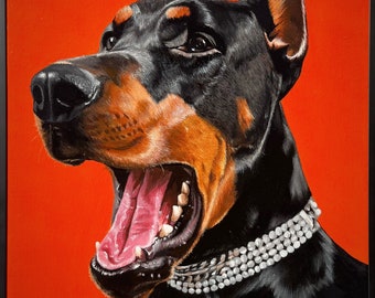 Doberman personnalisé portrait d’animal de compagnie peinture sur toile portrait acrylique de photo décoration de la maison mur art fond cadeaux pour animaux de compagnie anniversaire