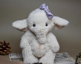 Handmade Baby Elephant Princess Plush, custom colors plush toy, unique baby shower gift, holiday gift idea, lifelike elephant stuffed animal