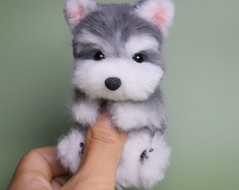 Schnauzer Miniature Plush Toy,Emotional Support, Dog Miniature,Doll House Toys Blythe Ob11/Barbie/Bjd Doll Dog Keychain Realistic Pet Plush
