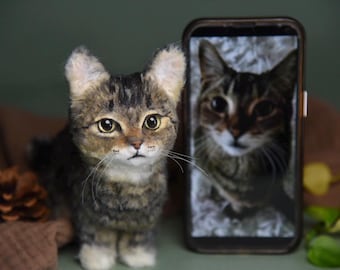 Aangepaste replica van een pluchen kat als huisdier, foto van een huisdier als op maat gemaakt knuffeldier, handgemaakte kat van een pijpenragerpoppenhuis, gepersonaliseerd pluchen huisdiermonument