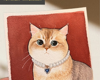 Mini portrait d’animal de compagnie personnalisé, animal de compagnie aquarelle, dessin d’animal de compagnie, illustration de chat, dessin de chat, cadeau de pendaison de crémaillère pour animaux de compagnie, cadeau pour elle, fête des mères