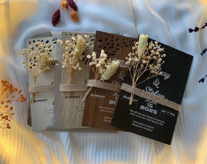 Corner Floral & Wooden Wedding Food Invitation Cart, Rustic Invitation with Hand Painted Wood 4'' x 6'' (10 x 15 CM) Wedding Gifts