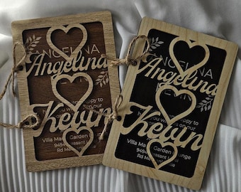With Hearts Cover Wooden Wedding Food Invitation Cart, Rustic Invitation with Hand Painted Wood 4'' x 6'' (10 x 15 CM) Wedding Gifts