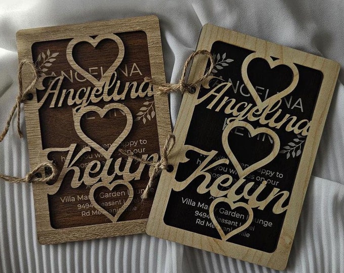 With Hearts Cover Wooden Wedding Food Invitation Cart, Rustic Invitation with Hand Painted Wood 4'' x 6'' (10 x 15 CM) Wedding Gifts