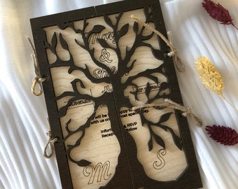 Tree Cover Floral & Wooden Wedding Food Invitation Cart, Rustic Invitation with Hand Painted Wood 4'' x 6'' (10 x 15 CM) Wedding Gifts