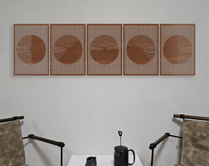 Modern Rhythm Wall Decor 5-Piece Set Wood Wall Art Decor Wooden Nursery Sign Picture Living Room Decor Gift Wall Art with Circle and Line
