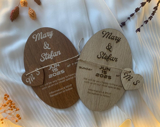 Ellipse Wooden Wedding Food Invitation Cart, Rustic Invitation with Hand Painted Wood 4'' x 6'' (10 x 15 CM) Wedding Gifts