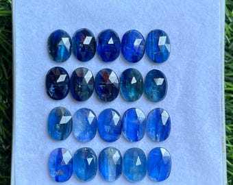 Piedras preciosas de cianita azul AAA talla rosa: 7 x 9 mm ovaladas, 20 piezas