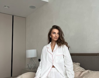 Natural Matching Sleepwear for Women | Bridal pajamas Crinkle cotton pajamas | Bridal Pajamas set and robe | Bachelorette party pjs