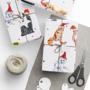 Cats Christmas Wrapping Paper – Cute Cat Gift Wrap | Holiday Wrapping Paper for Cat Lovers | Cute Christmas Cats