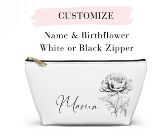 Custom Name Accessory Bag Mother's Day Gift for her Travel Bag Birth Flower Pouch Makeup Bag Gift for Mom Wedding Gift Personalized