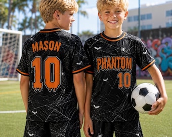 Personalized Halloween Soccer Jersey Set, Custom Name Number Spooky Football Uniform, Nightmare Soccer Jersey for Men Women Youth Kids