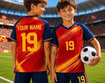 Custom Kids Spain Soccer Jersey, Personalized Spain Football Jersey Set, Custom Name Number Shirt, Youth Soccer Uniform, 2026 Fan Gift