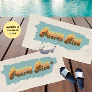 Puerto Rico Beach Towel, Retro Vibes,  Coqui Towel, Boricua Gift, Size  30x60 and 36x72 Puerto Rico Map, Puerto Rico Gift, Gift for Her Him
