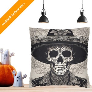 Halloween Pillow Cover, Skeleton Pillow Case, Sugar Skull Cushion Cover, Spooky Throw Pillowcase, Mariachi Pillow Case, Halloween Home Decor