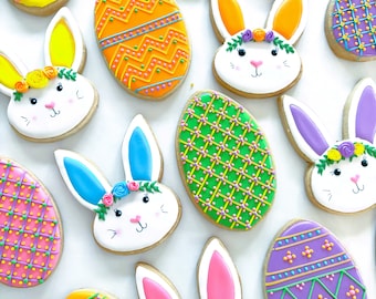 Easter Eggs and Bunny Royal Icing Cookies (one dozen)